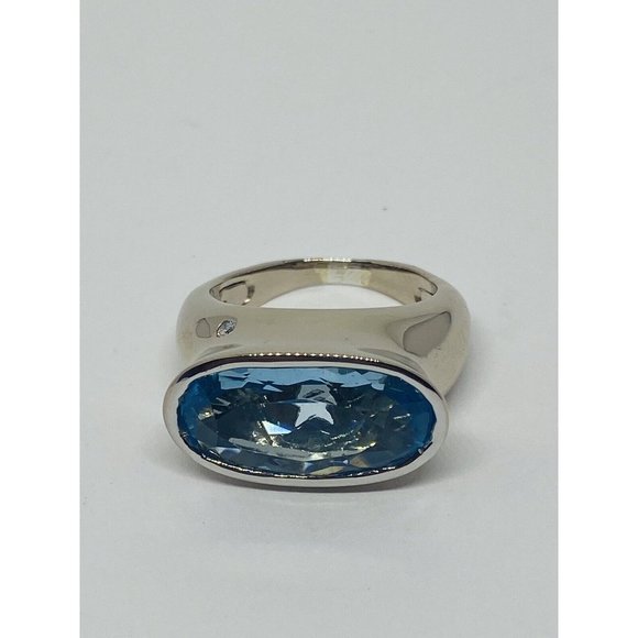 H. Stern Diamond 6.87ct Blue Topaz 18K Gold Oval Cocktail Ring 12.0 Grams Size 6 - Picture 2 of 10